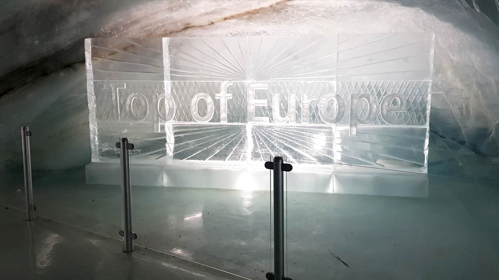 'Top of Europe' sign made of ice (of course) at the Ice Palace