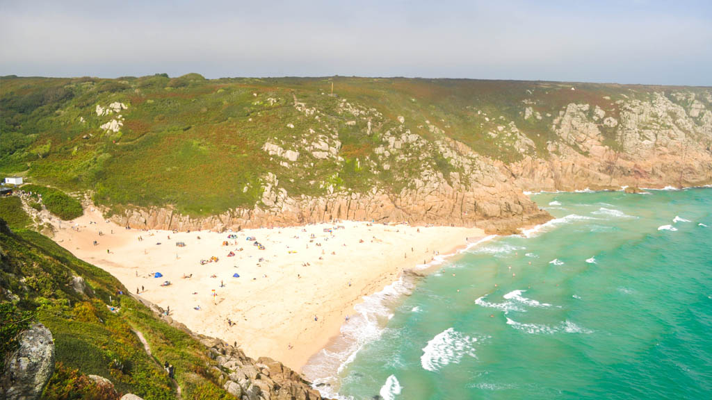 A view of Porthcurno beach, voted time and time again as the best beach in Cornwall.